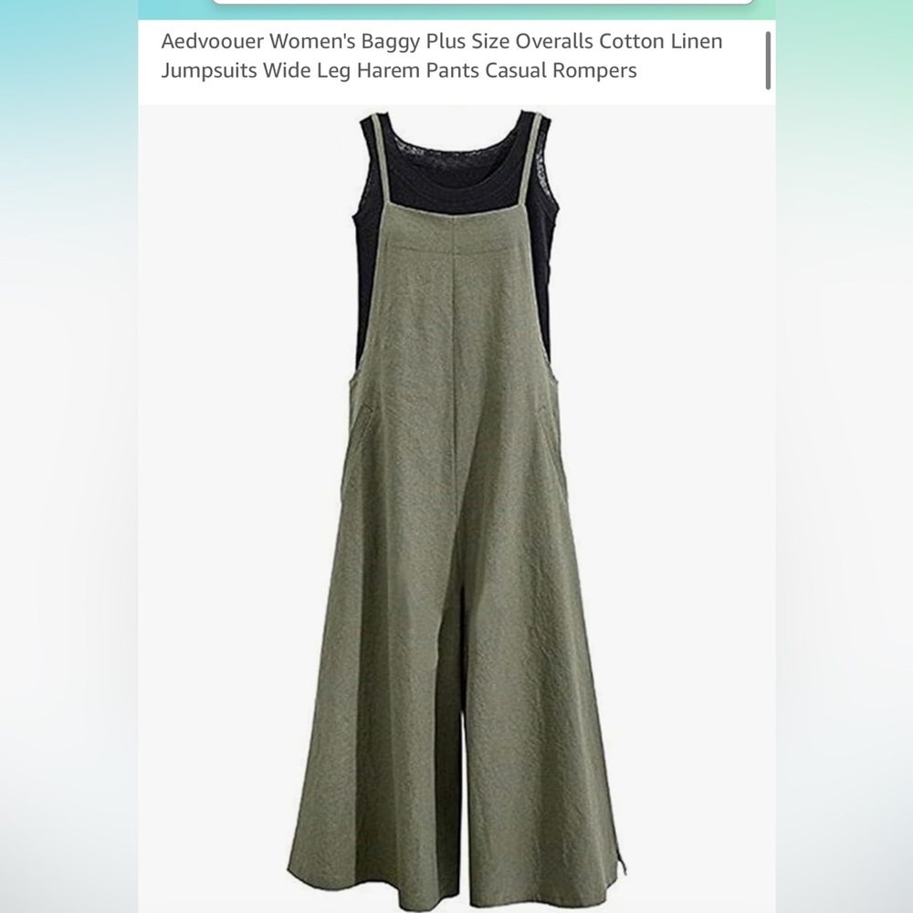 Aedvoouer Sage Green Linen Wide Leg Jumpsuit Size Large